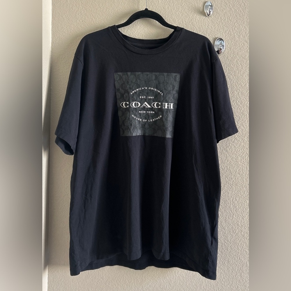 Coach Black Short-Sleeve Logo Tee with Subtle Print